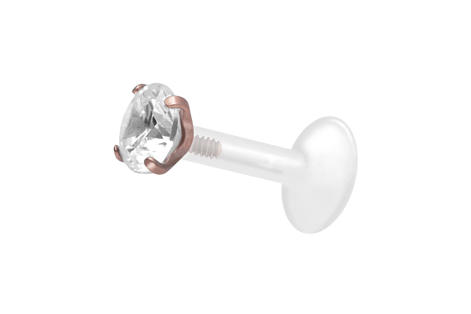 PTFE Labret Piercing mit Innengewinde + Titan-Aufsatz EINGEFASSTER KRISTALL